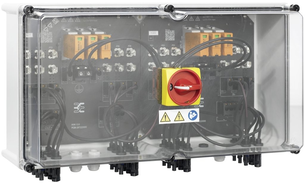 Coffret DC Weidmuller Next 1000 V, 2 MPPT, 3 entrées / 3 sorties par MPPT, Avec porte-fusible, Protection Surtension I et II, Interrupteur-sectionneur, WM4 (sans pattes de fixation)